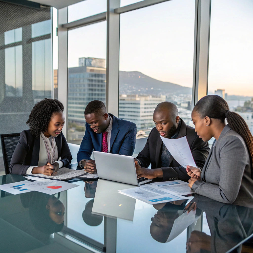 Financial adviser consulting with professionals in Gaborone