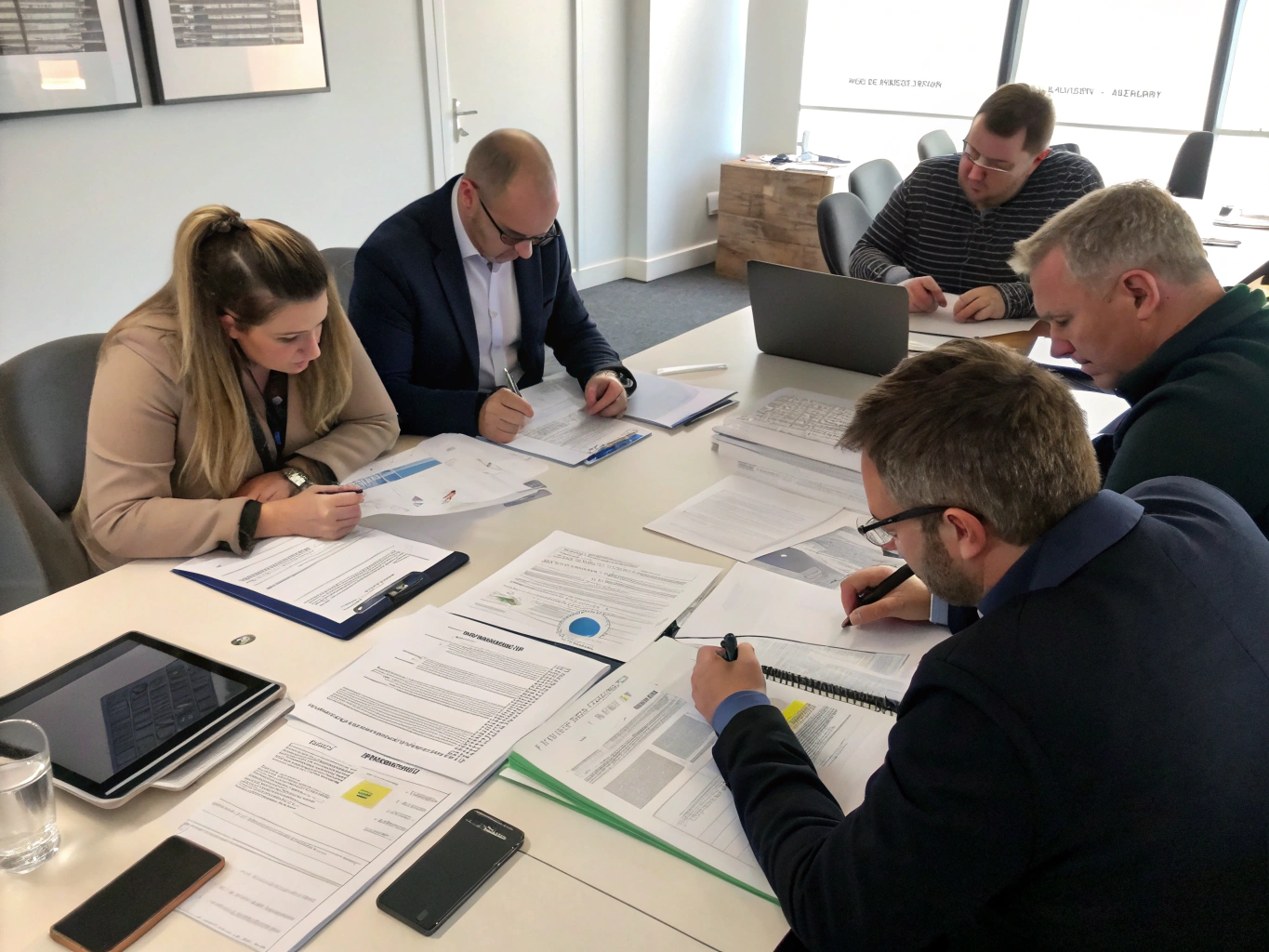 Team meeting discussing regulatory compliance documentation